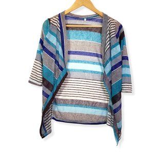 GULANG Medium Blue, Brown Cardigan, Half Sleeve, Lightweight Sweater